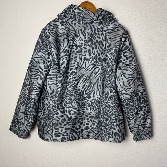 Jones New York Sport Puffer Zip-Up Jacket Gray Animal Print - Picture 7 of 8
